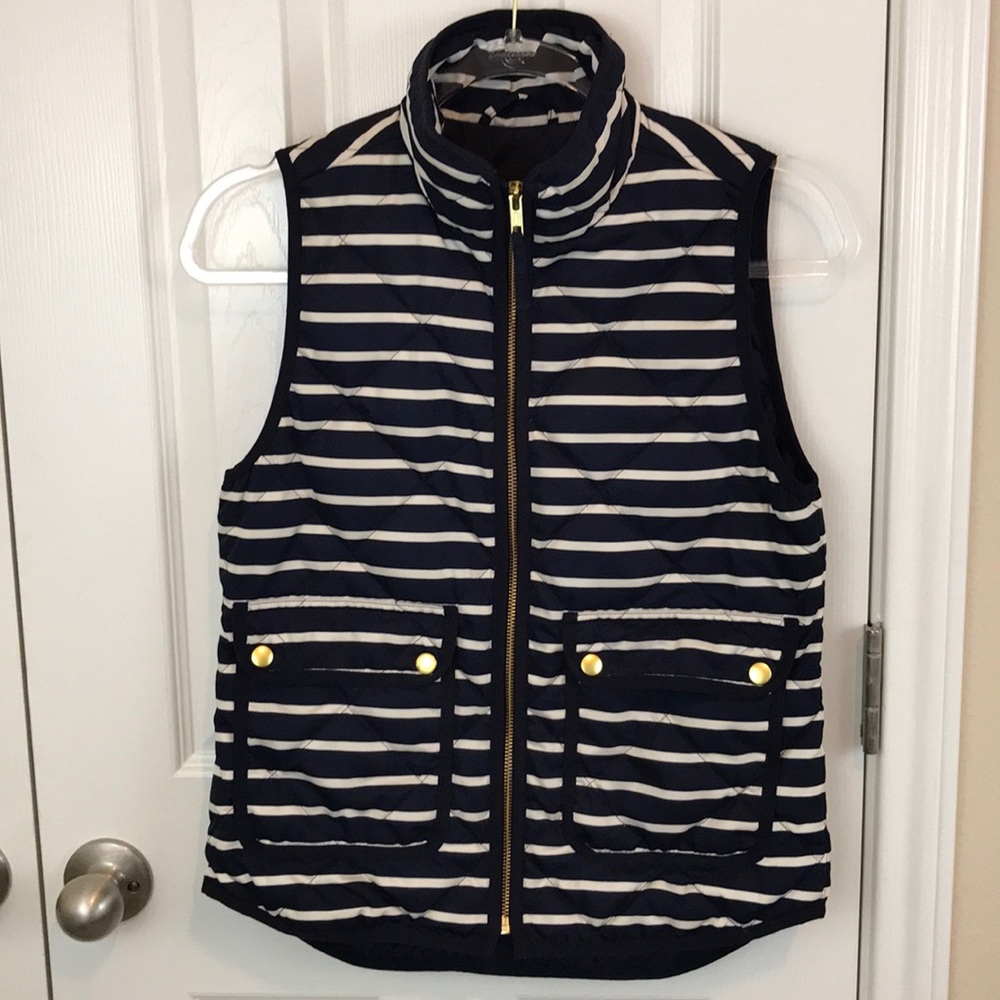 J Crew Excursion Vest Navy & Cream Stripe EUC